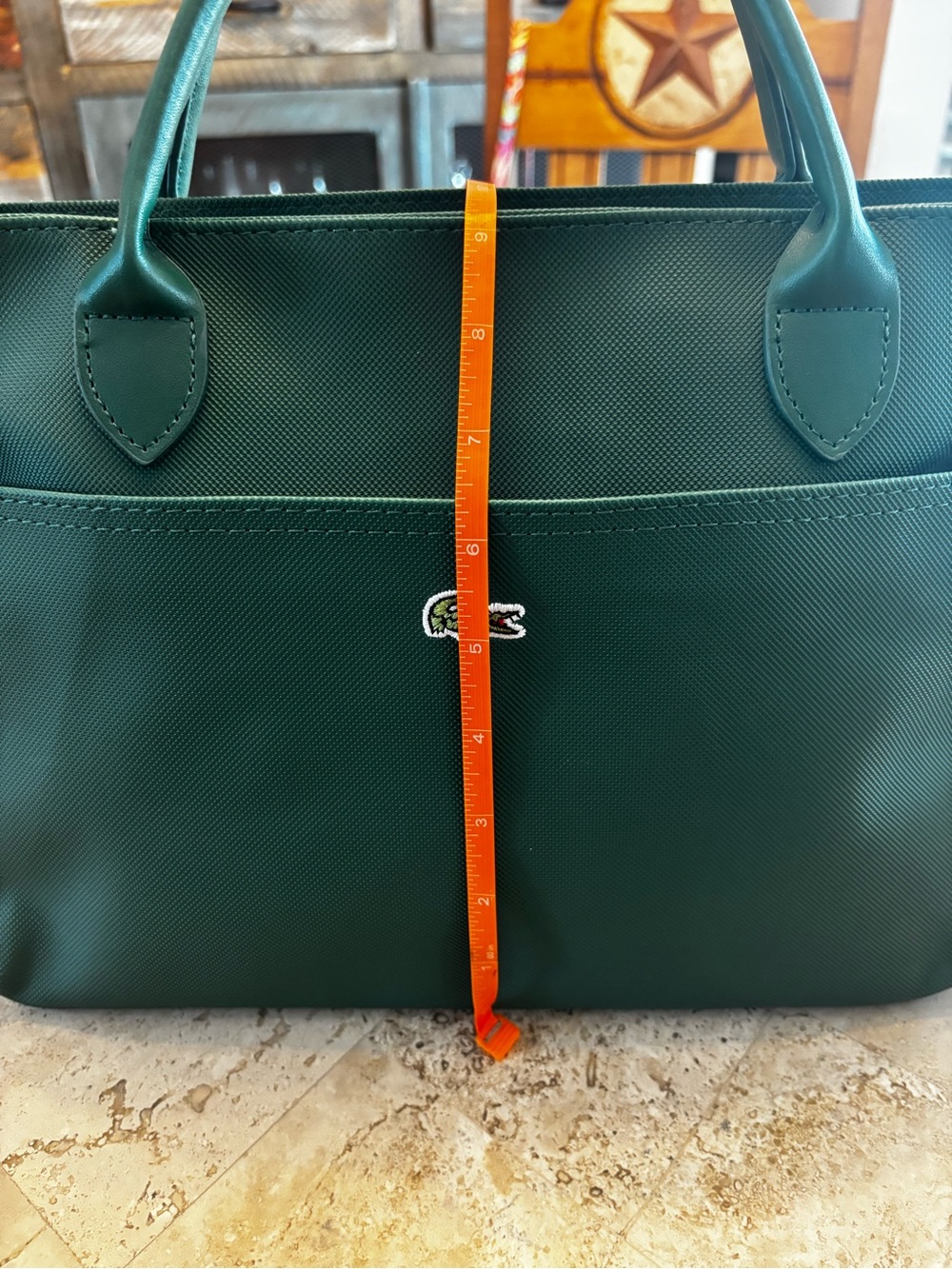 Lacoste Green Chantaco Tote Crossbody Bag Croc Logo Detachable Strap - Picture 13 of 14